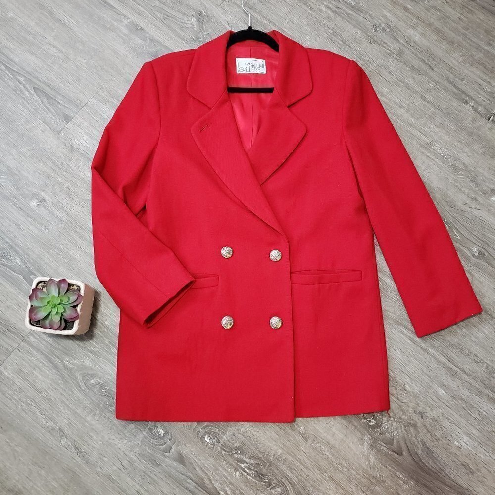 Vintage * Fashion Gallery Red Wool Blazer * Sz Lg